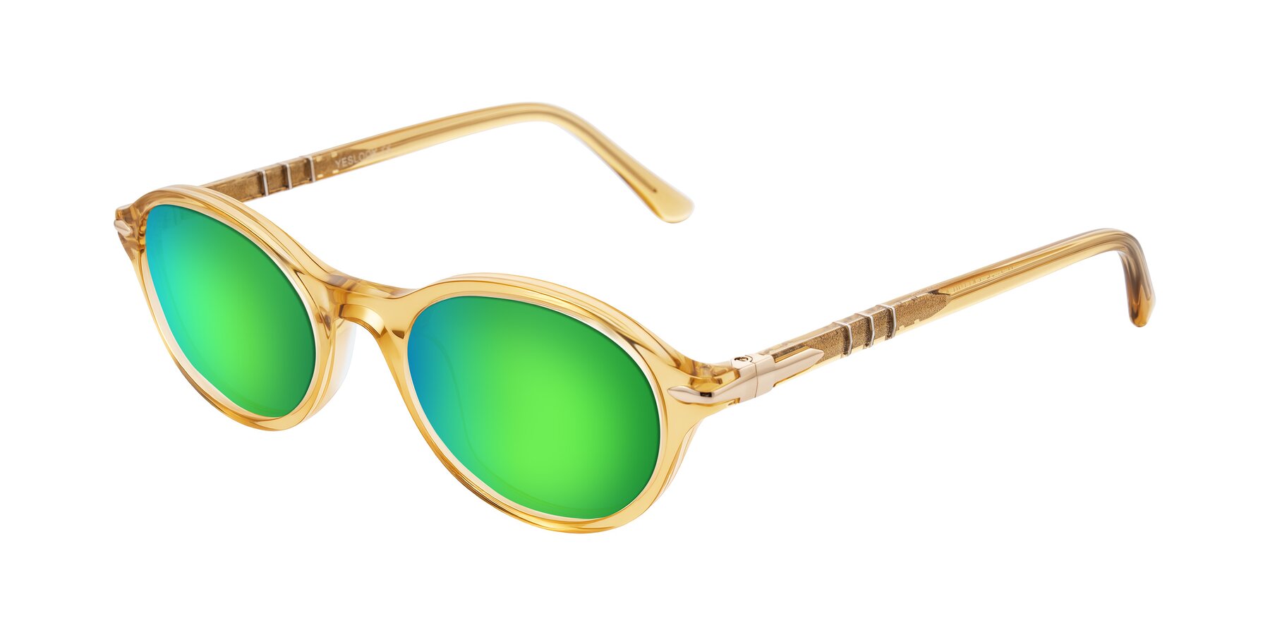 Angle of Sidriah in Transparent Amber with Green Mirrored Lenses
