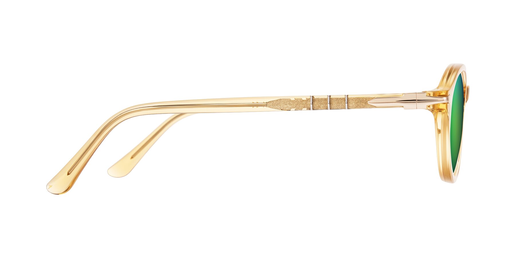 Side of Sidriah in Transparent Amber with Green Mirrored Lenses
