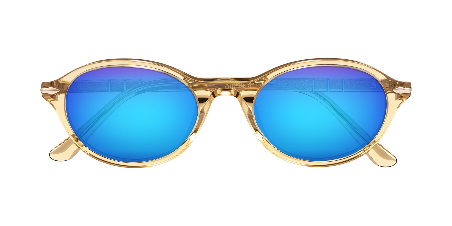 Folded Front of Sidriah in Transparent Amber with Blue Mirrored Lenses