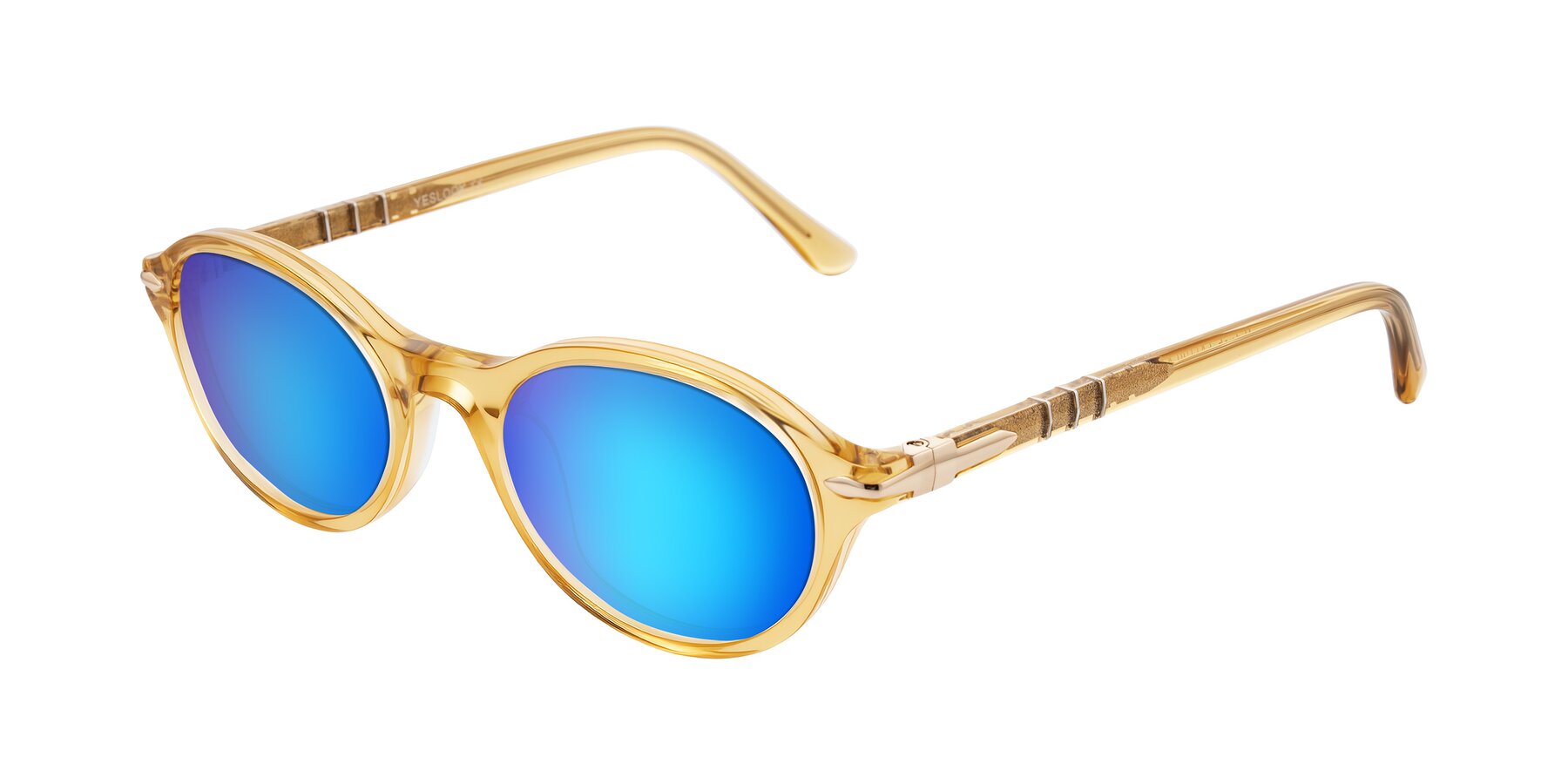 Angle of Sidriah in Transparent Amber with Blue Mirrored Lenses