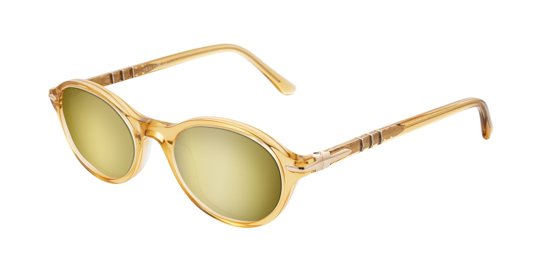 Angle of Sidriah in Transparent Amber with Gold Mirrored Lenses