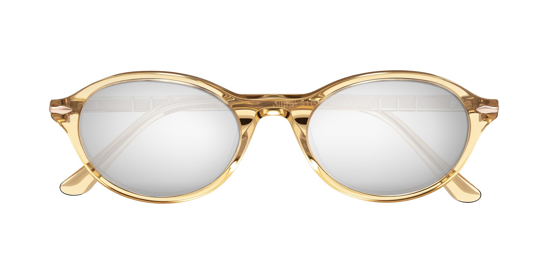 Folded Front of Sidriah in Transparent Amber with Silver Mirrored Lenses