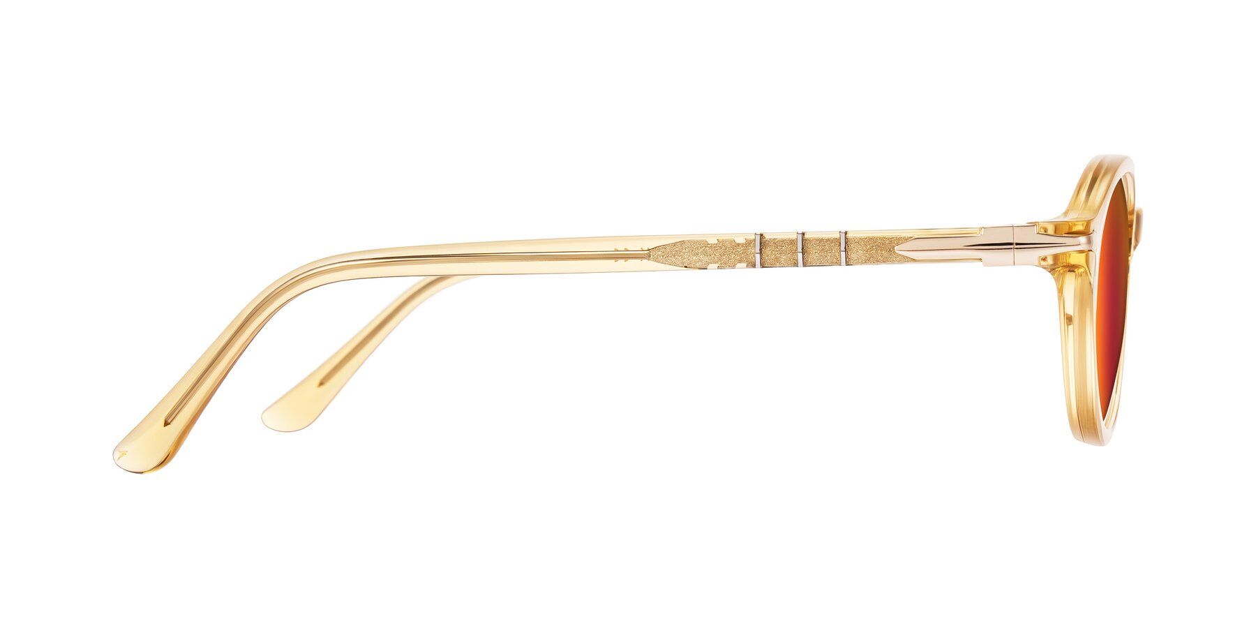 Side of Sidriah in Transparent Amber with Red Gold Mirrored Lenses