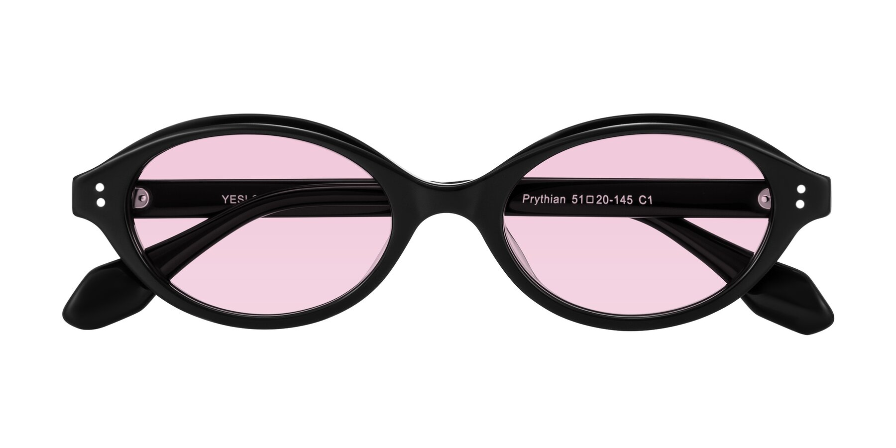 Folded Front of Prythian in Black with Light Pink Tinted Lenses