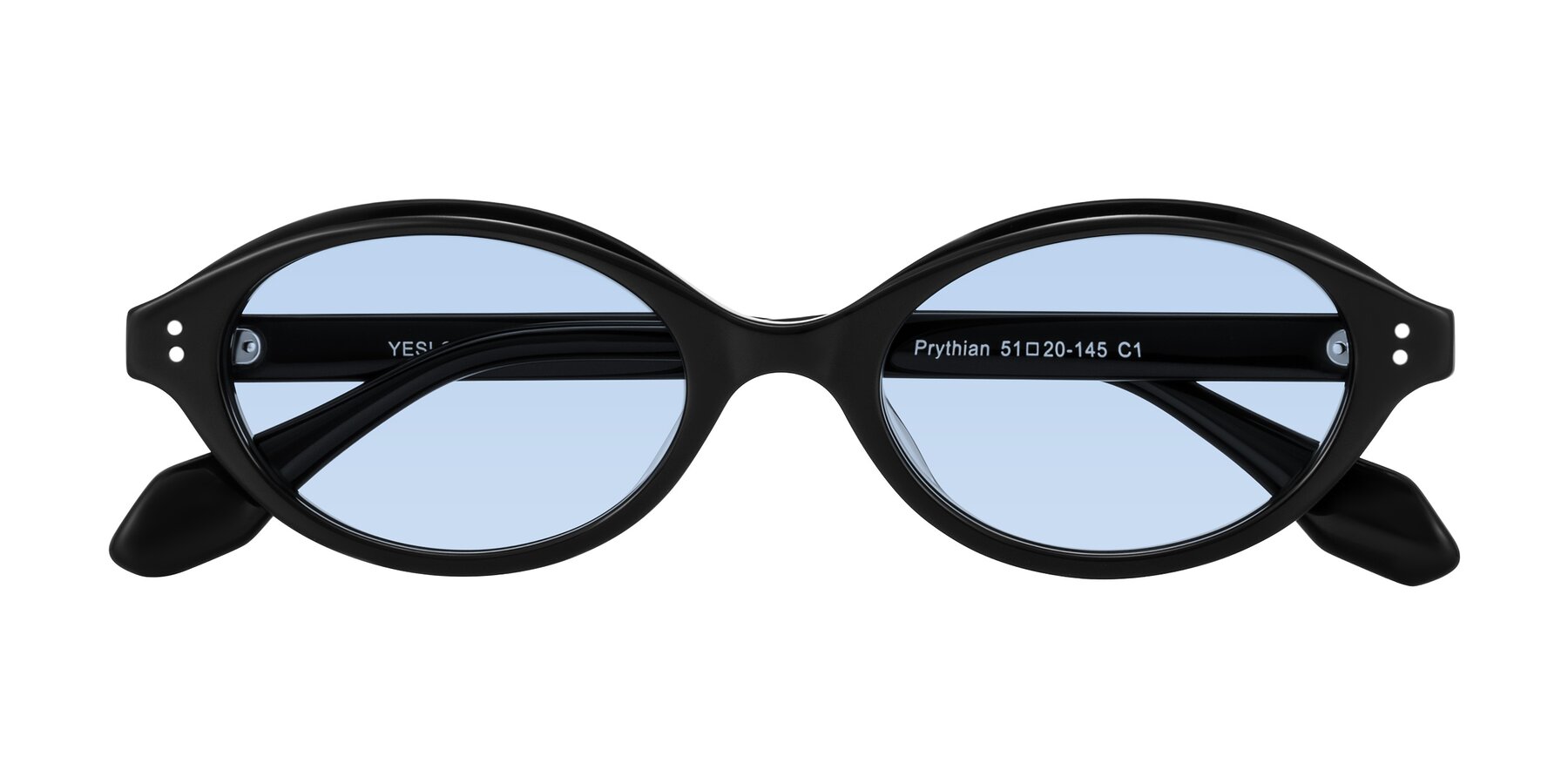 Folded Front of Prythian in Black with Light Blue Tinted Lenses