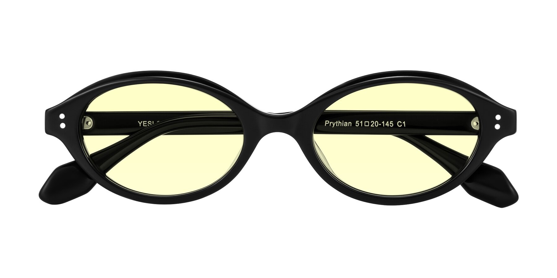Folded Front of Prythian in Black with Light Yellow Tinted Lenses