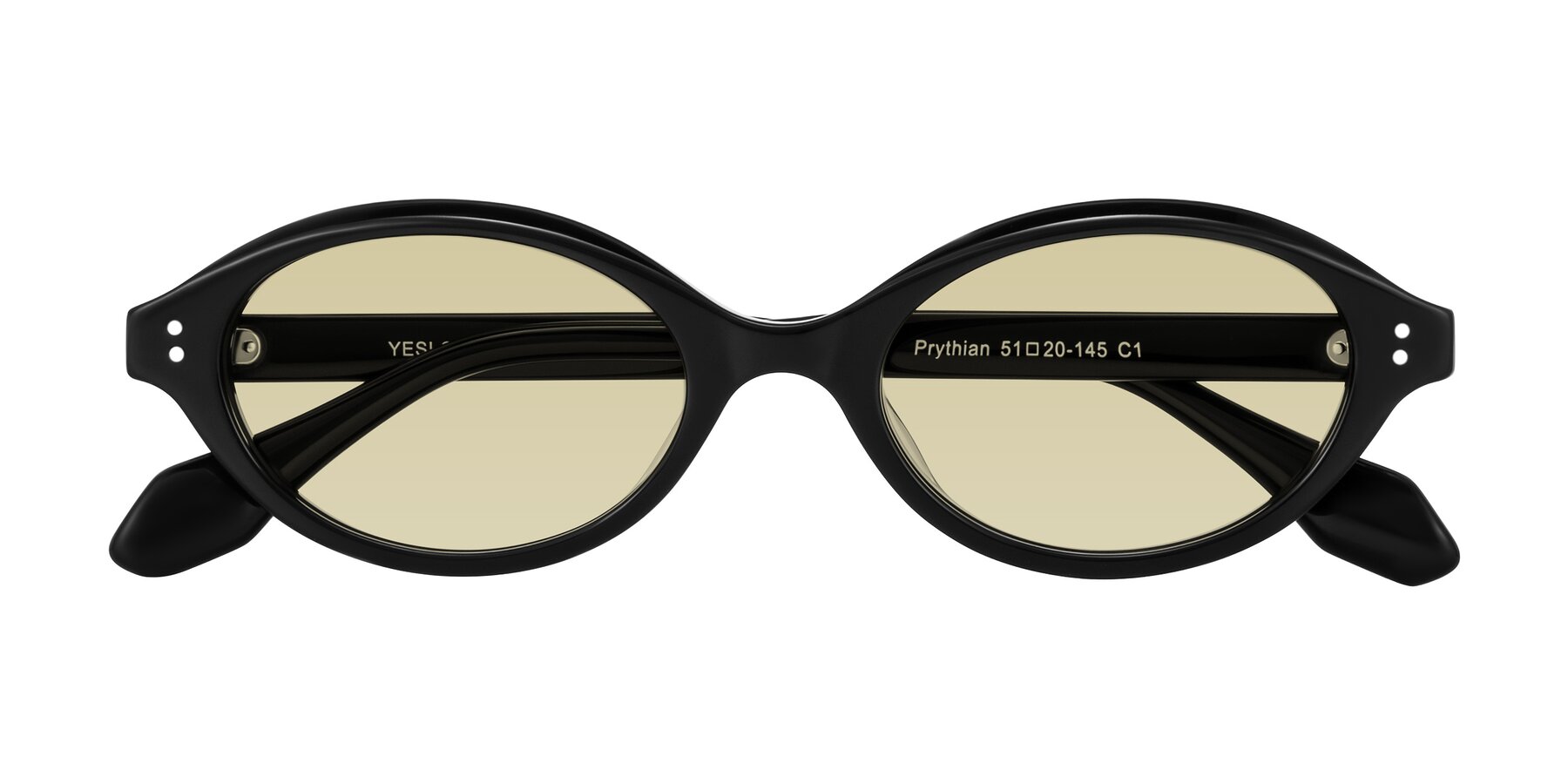 Folded Front of Prythian in Black with Light Champagne Tinted Lenses