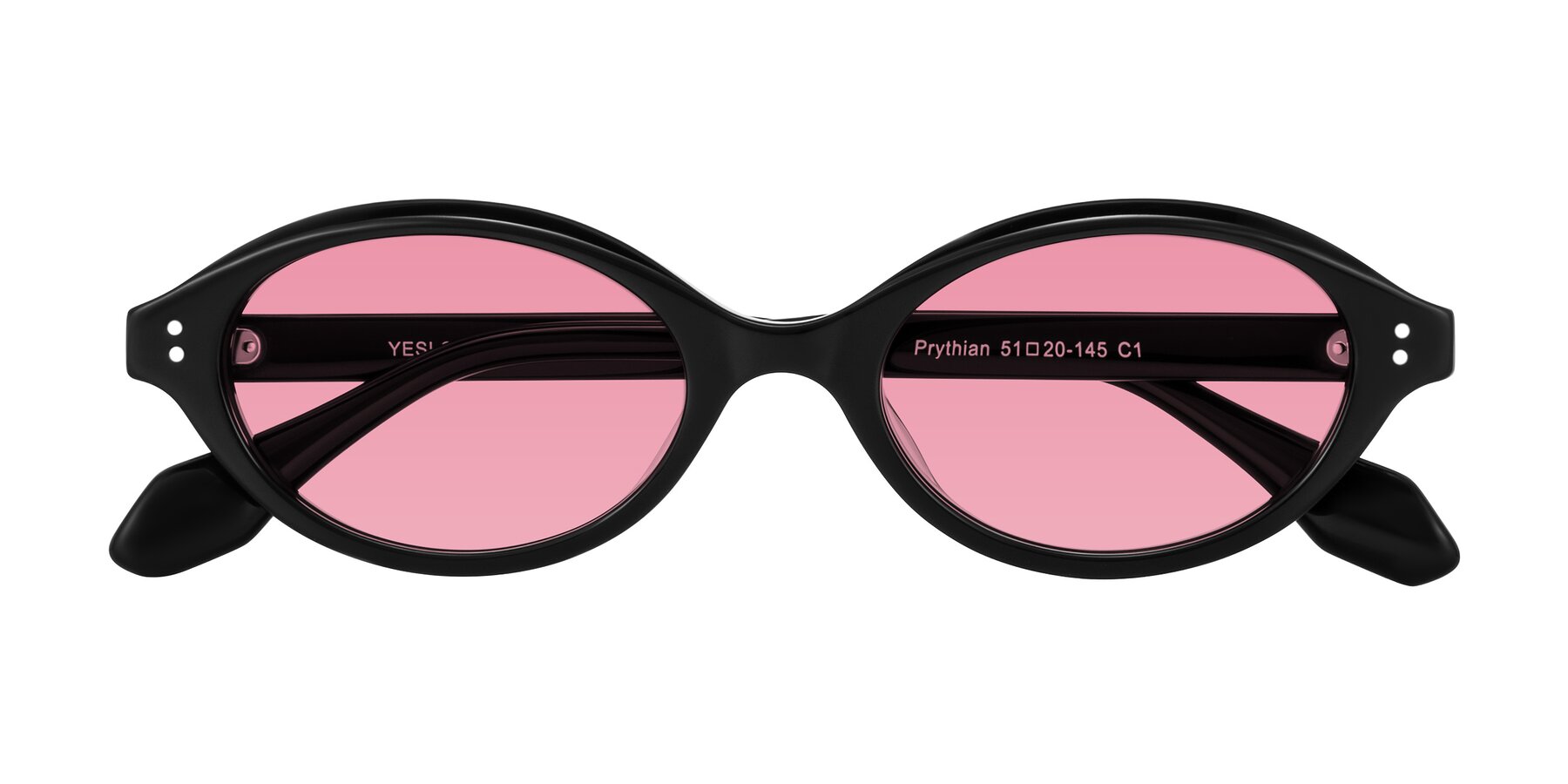 Folded Front of Prythian in Black with Pink Tinted Lenses