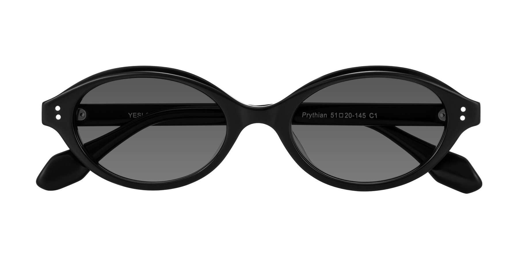 Folded Front of Prythian in Black with Medium Gray Tinted Lenses