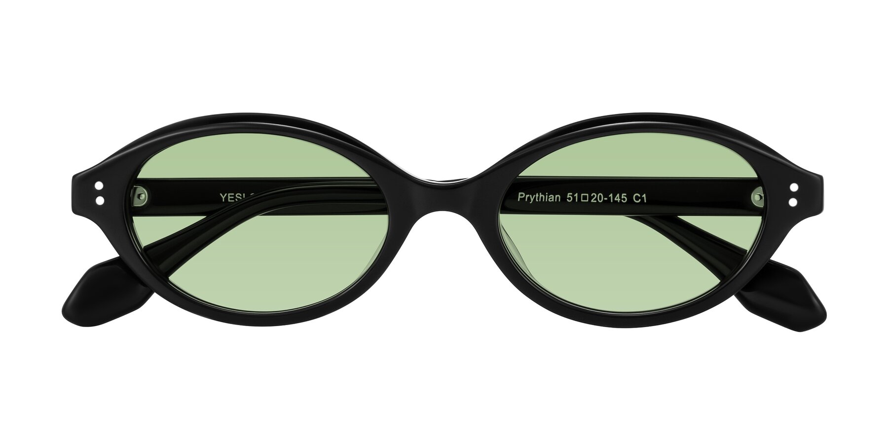 Folded Front of Prythian in Black with Medium Green Tinted Lenses
