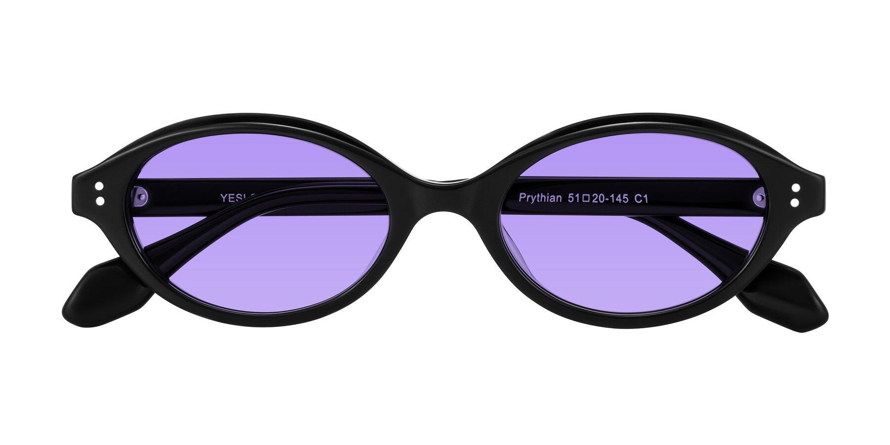 Folded Front of Prythian in Black with Medium Purple Tinted Lenses