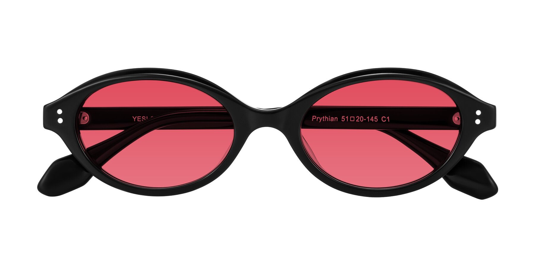 Folded Front of Prythian in Black with Red Tinted Lenses