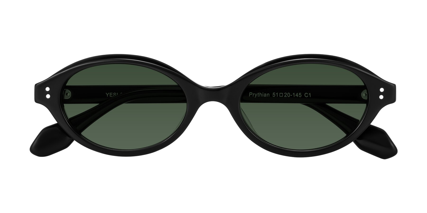Folded Front of Prythian in Black with Green Tinted Lenses