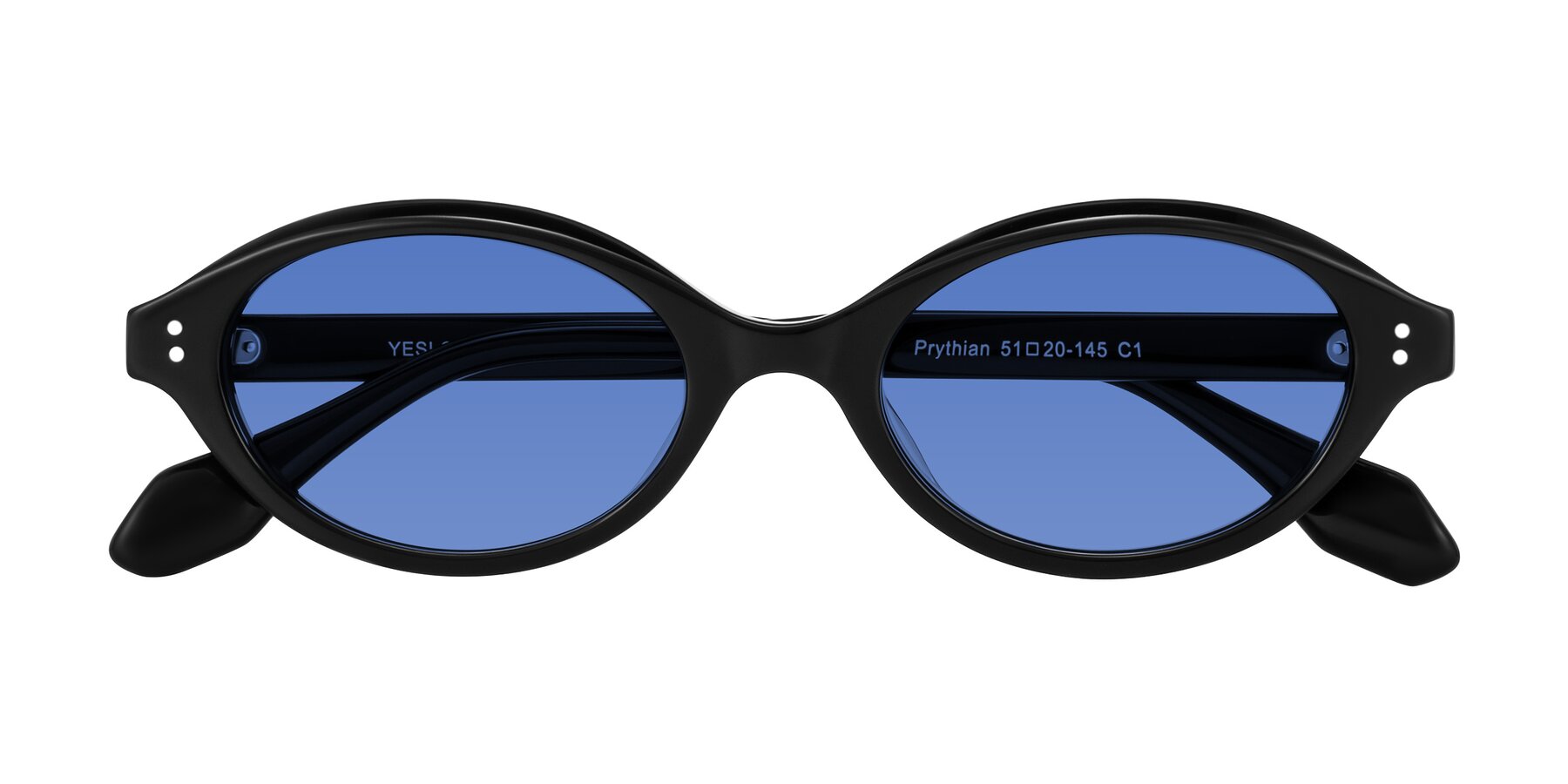 Folded Front of Prythian in Black with Blue Tinted Lenses