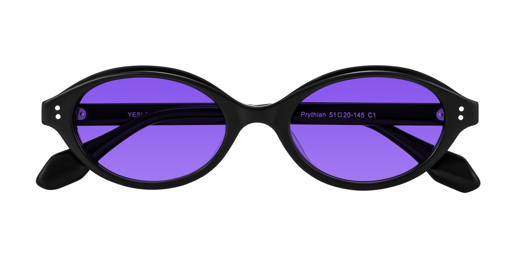 Folded Front of Prythian in Black with Purple Tinted Lenses