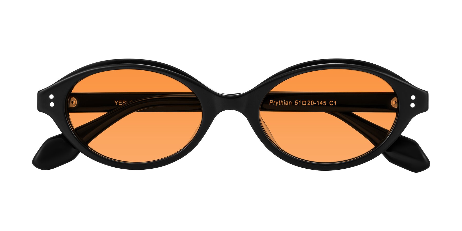 Folded Front of Prythian in Black with Orange Tinted Lenses