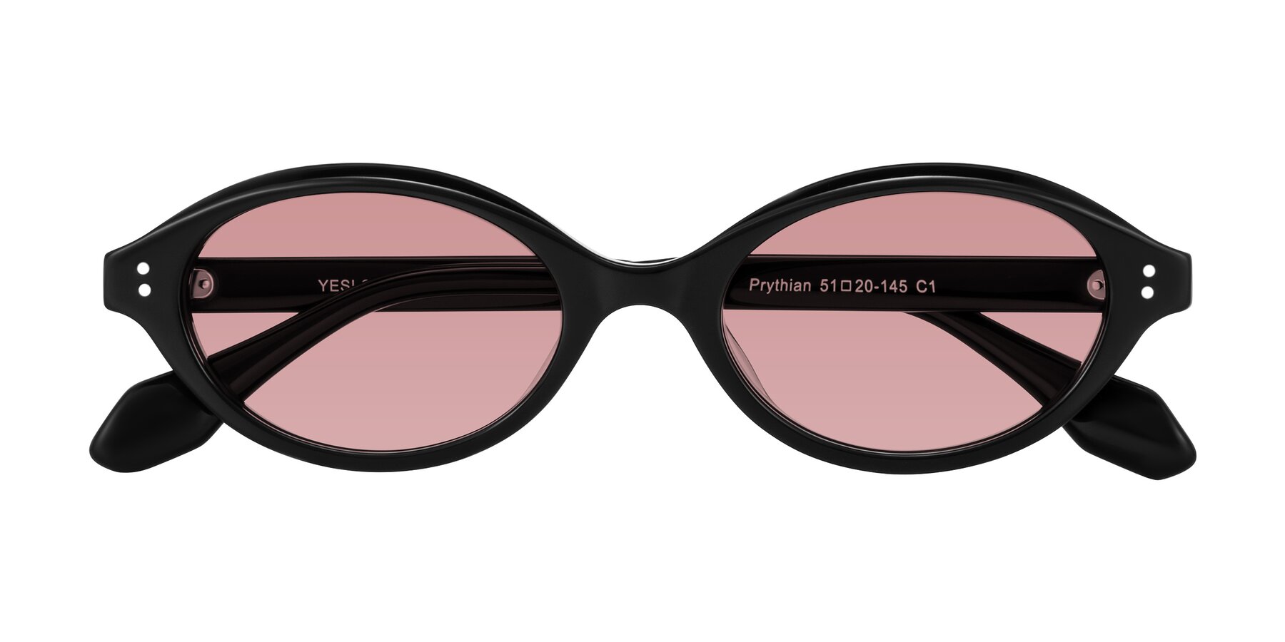 Folded Front of Prythian in Black with Medium Garnet Tinted Lenses