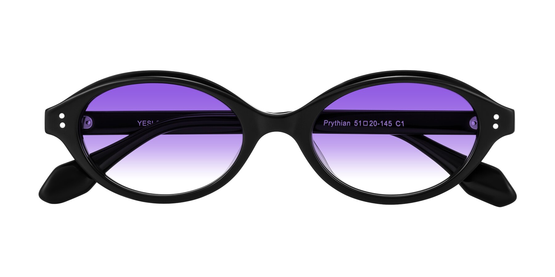 Folded Front of Prythian in Black with Purple Gradient Lenses