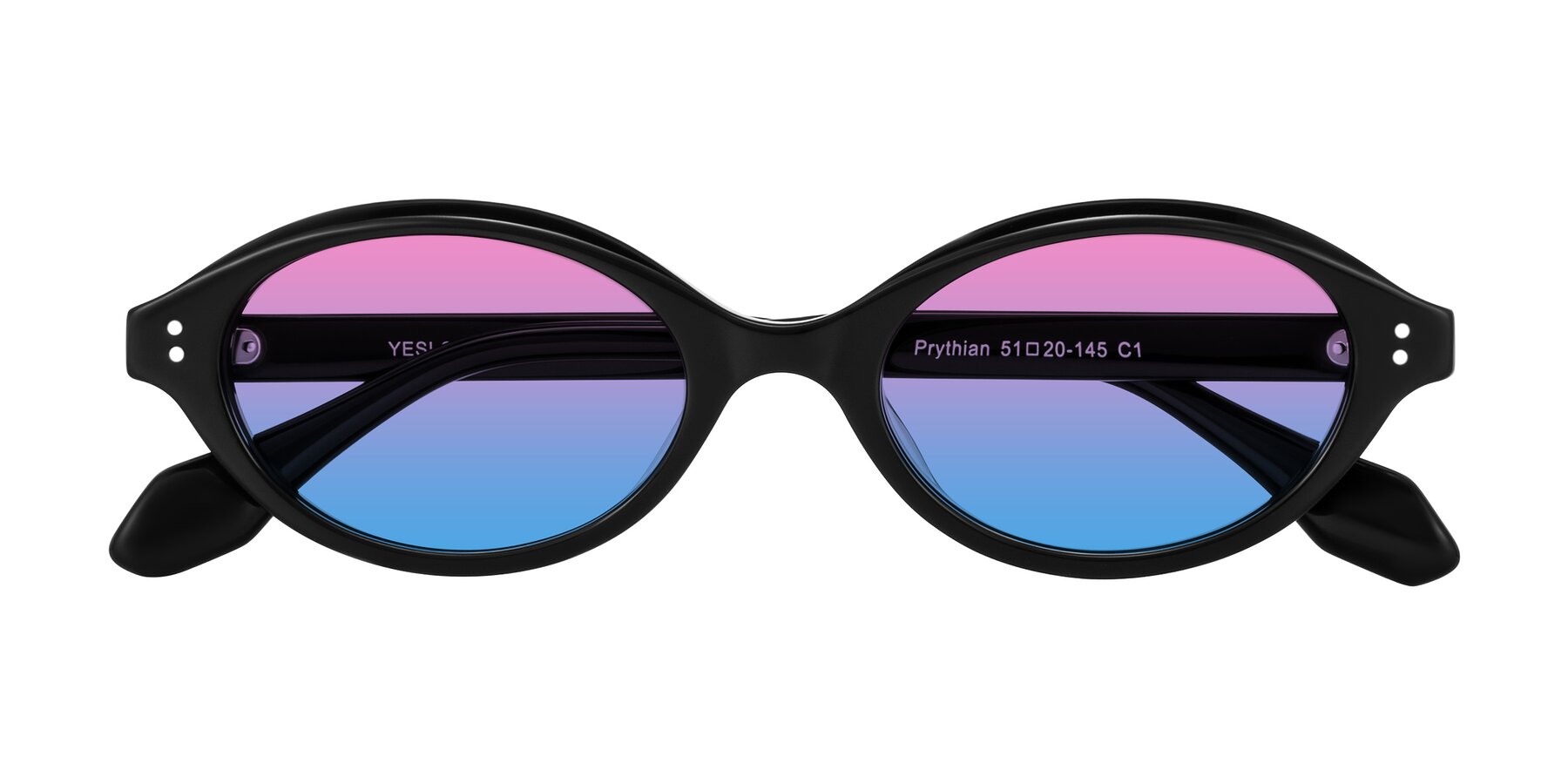 Folded Front of Prythian in Black with Pink / Blue Gradient Lenses