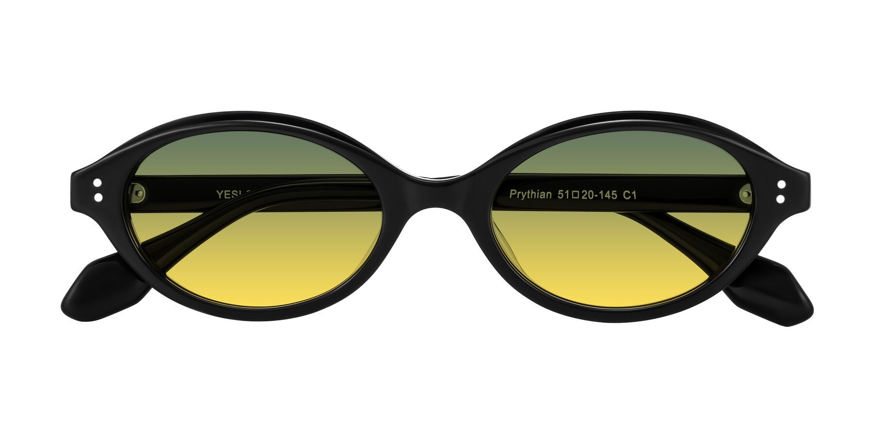 Folded Front of Prythian in Black with Green / Yellow Gradient Lenses