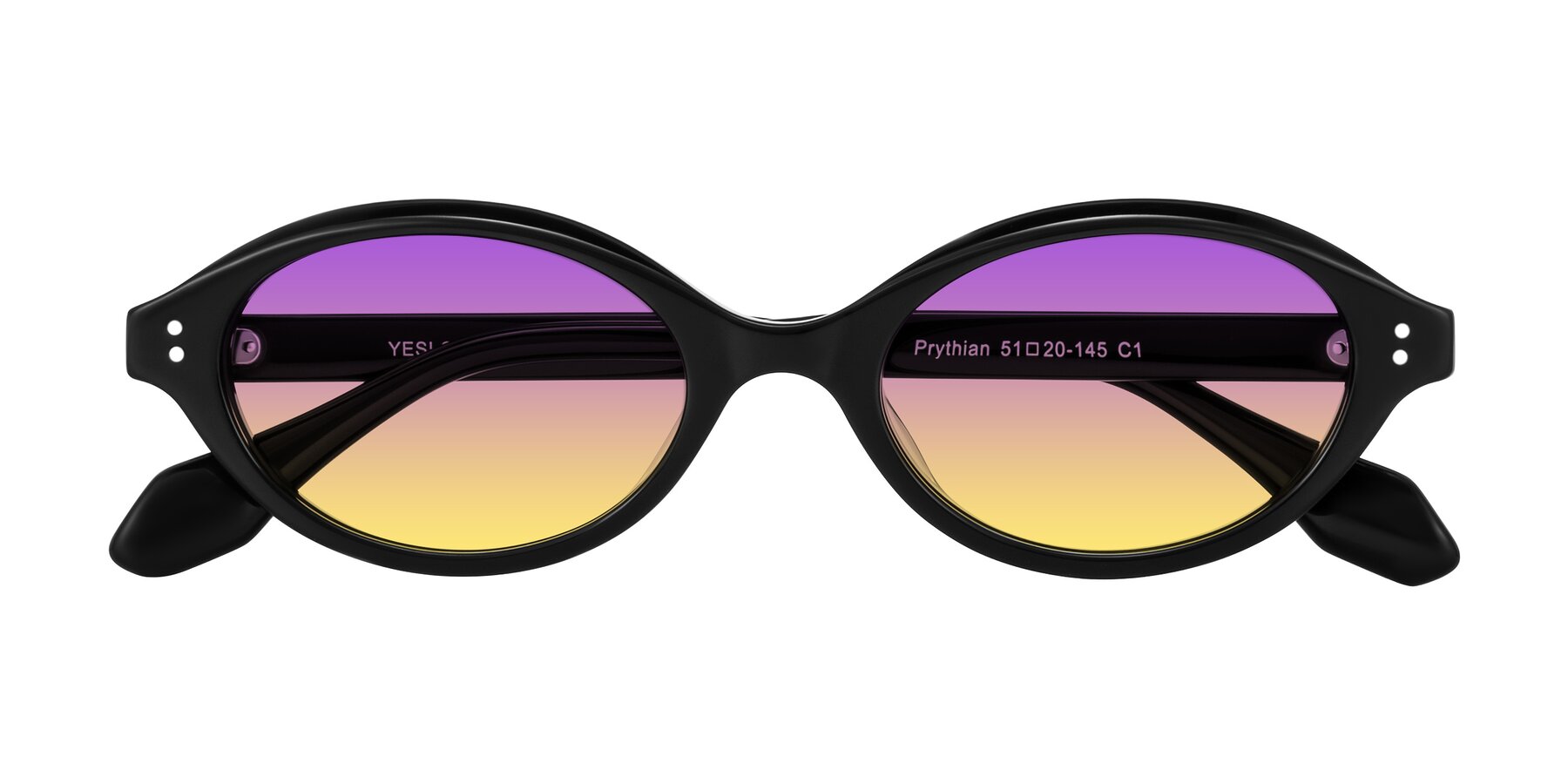 Folded Front of Prythian in Black with Purple / Yellow Gradient Lenses