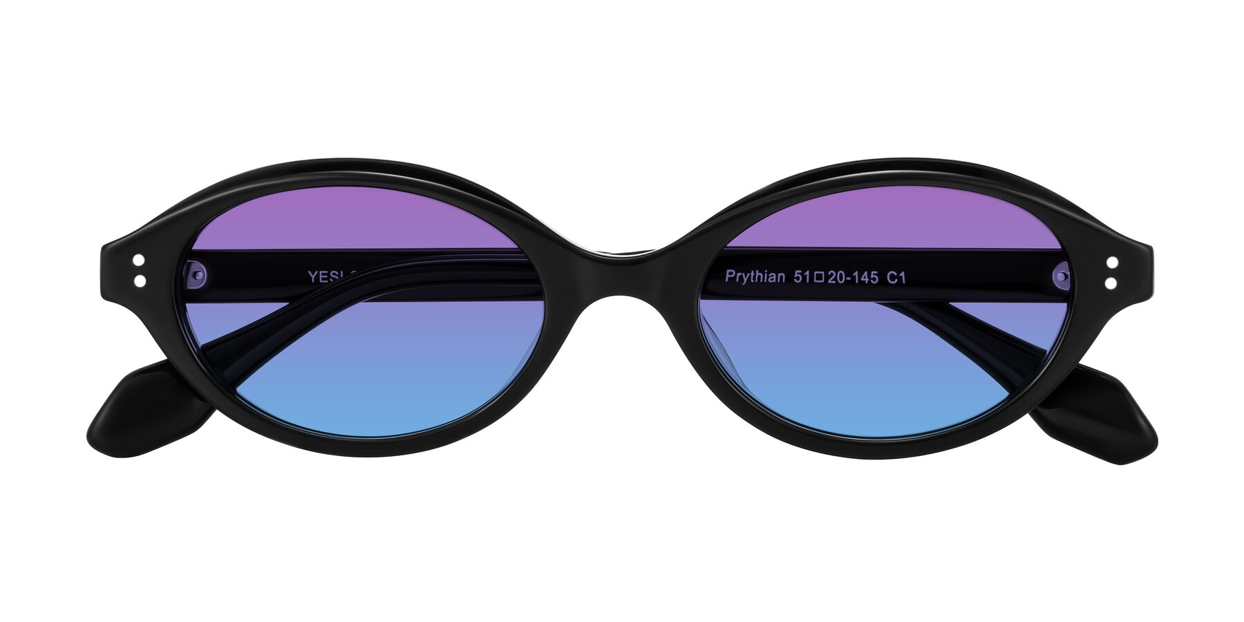 Folded Front of Prythian in Black with Purple / Blue Gradient Lenses