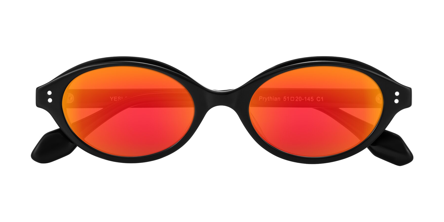 Folded Front of Prythian in Black with Red Gold Mirrored Lenses