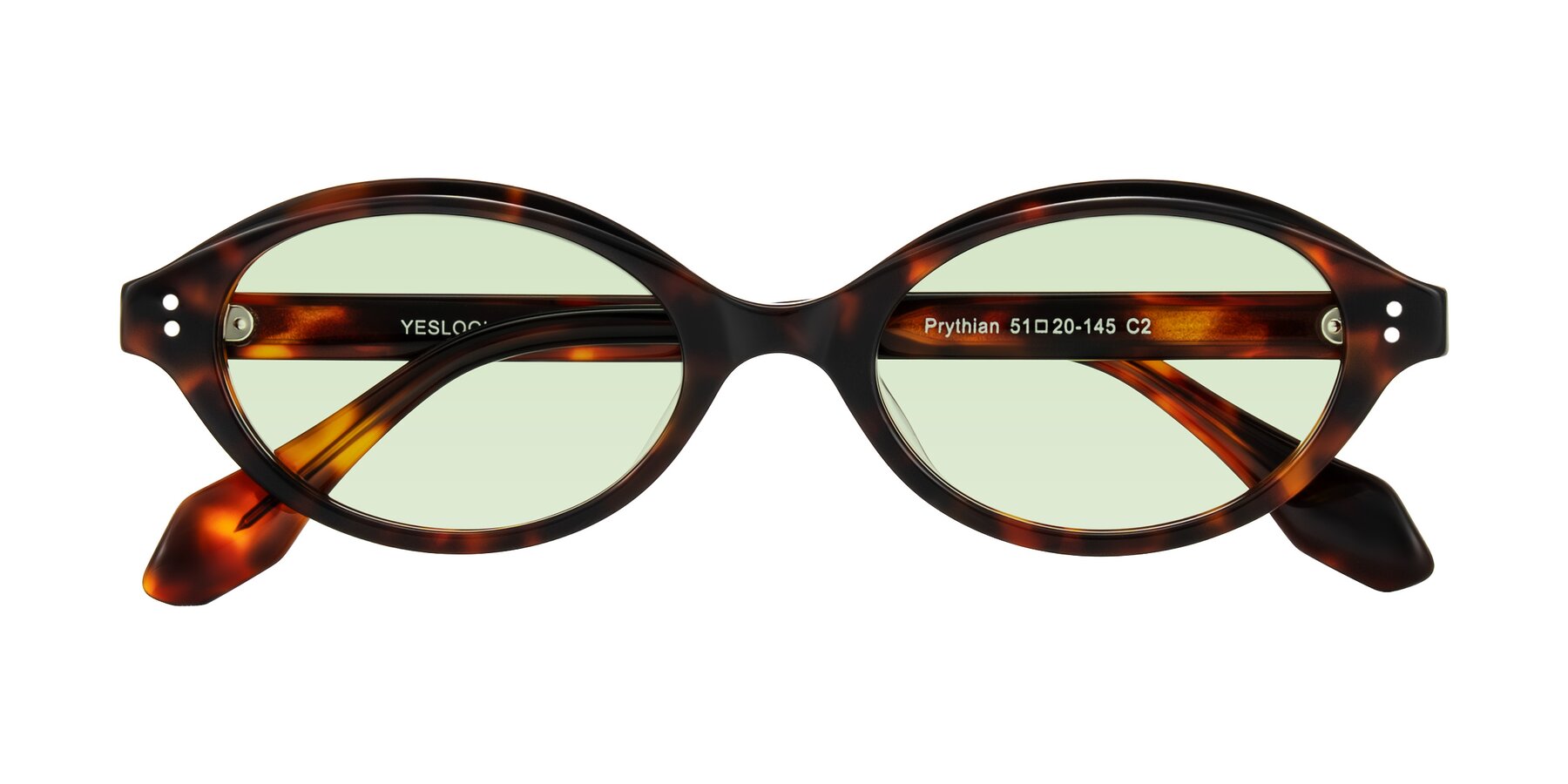 Folded Front of Prythian in Tortoise with Light Green Tinted Lenses