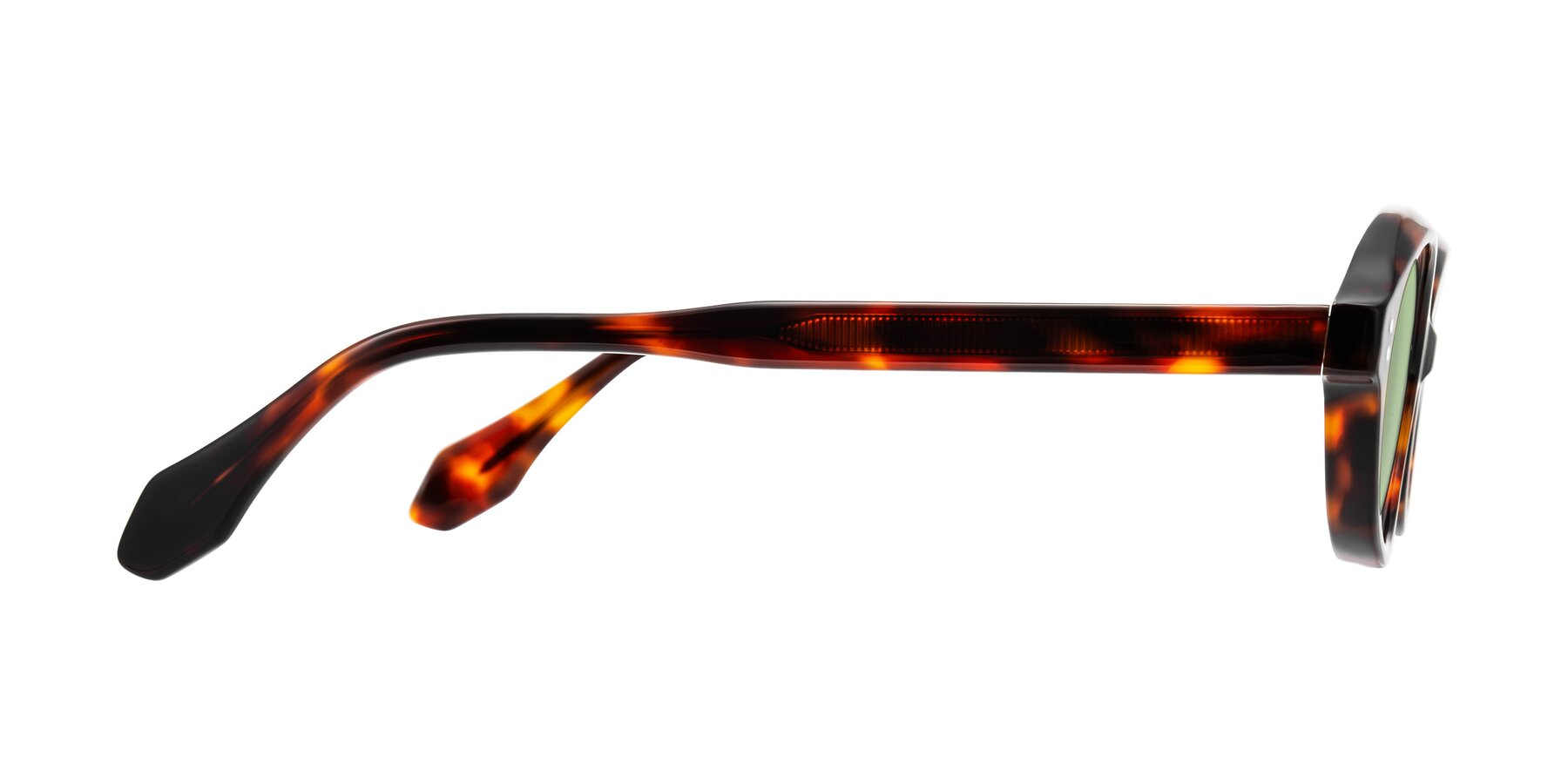 Side of Prythian in Tortoise with Medium Green Tinted Lenses