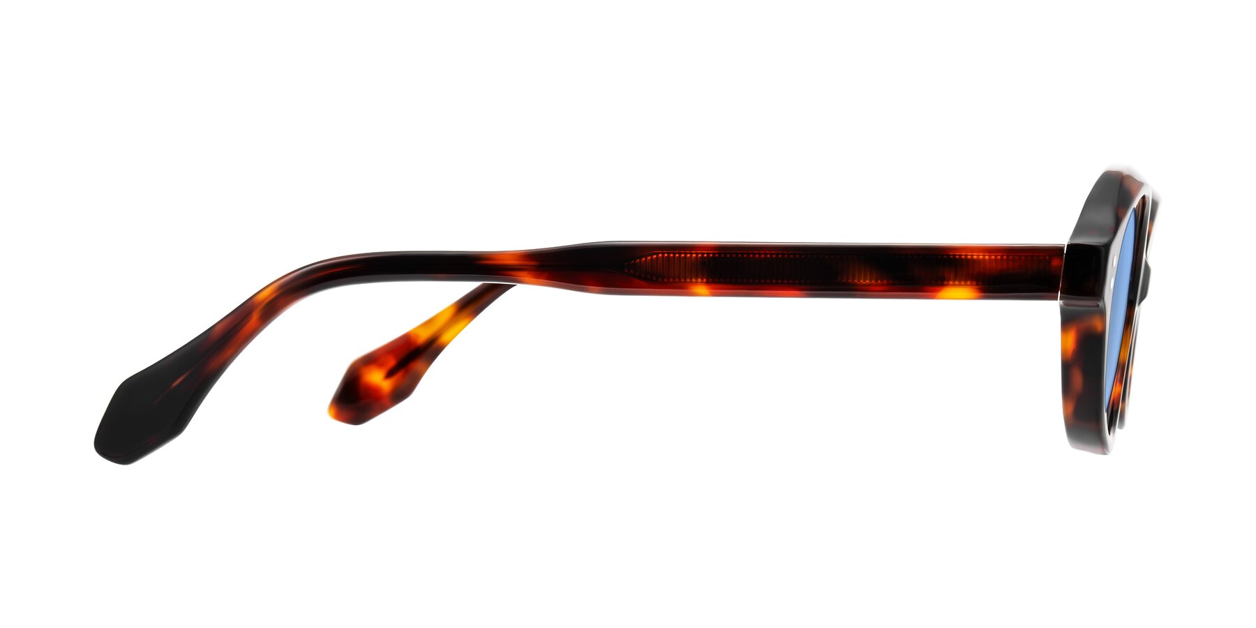 Side of Prythian in Tortoise with Medium Blue Tinted Lenses