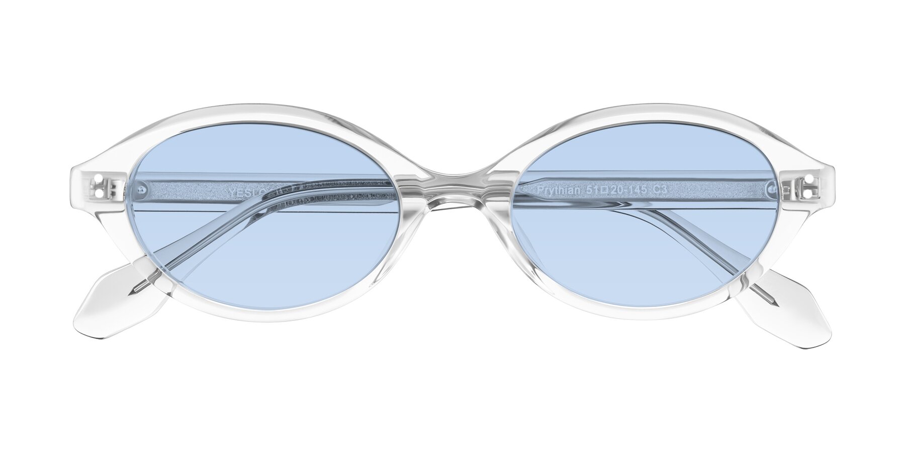 Folded Front of Prythian in Transparent Gray with Light Blue Tinted Lenses