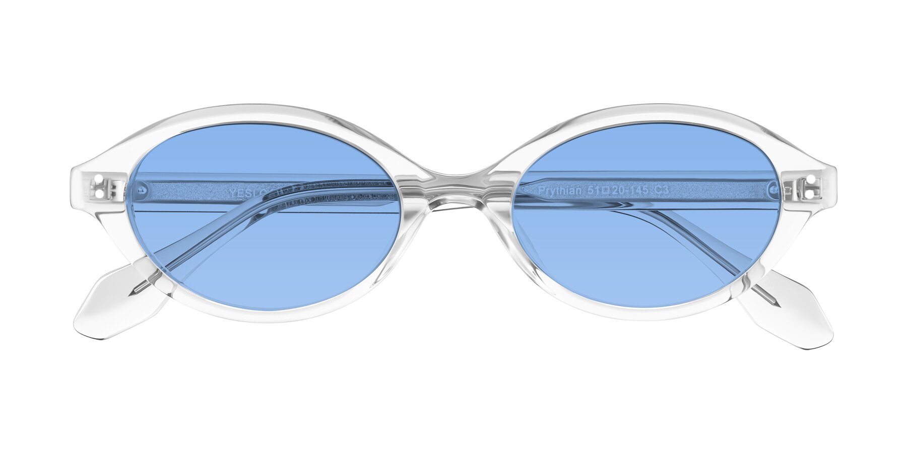 Folded Front of Prythian in Transparent Gray with Medium Blue Tinted Lenses