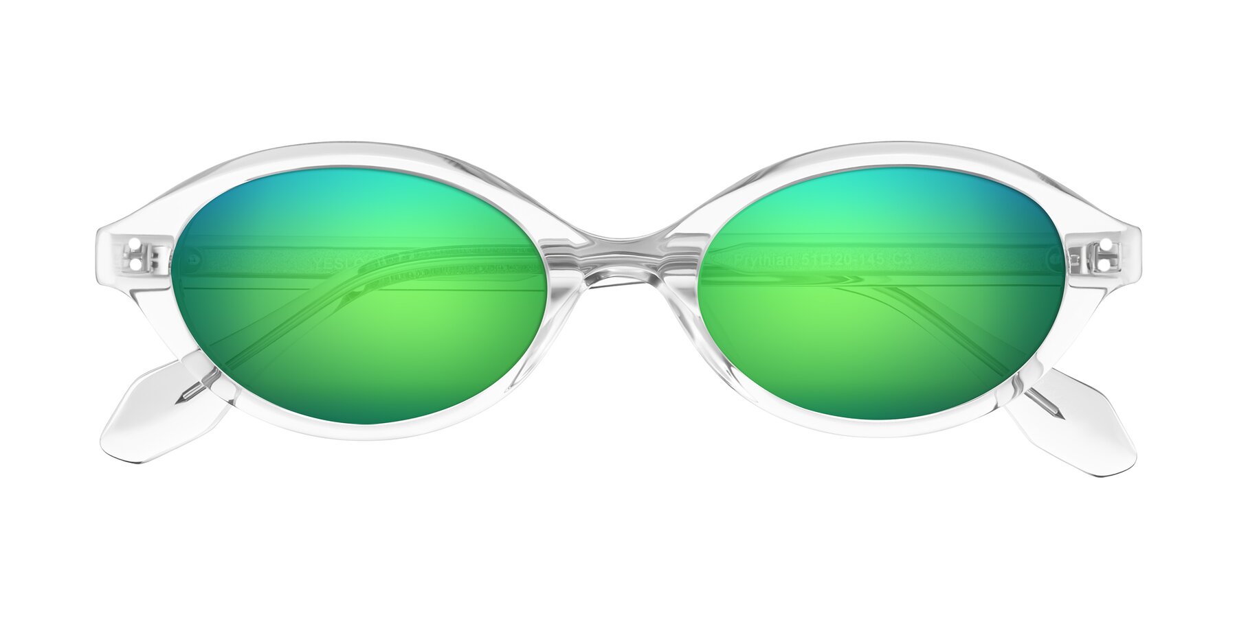 Folded Front of Prythian in Transparent Gray with Green Mirrored Lenses