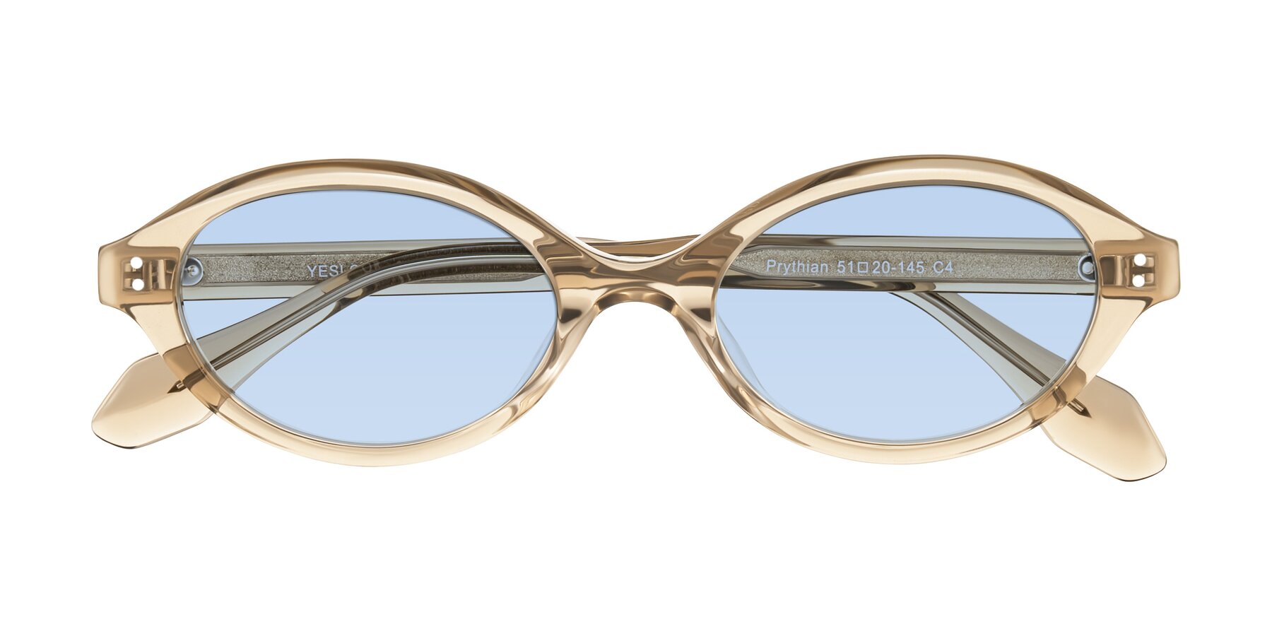 Folded Front of Prythian in Transparent Brown with Light Blue Tinted Lenses