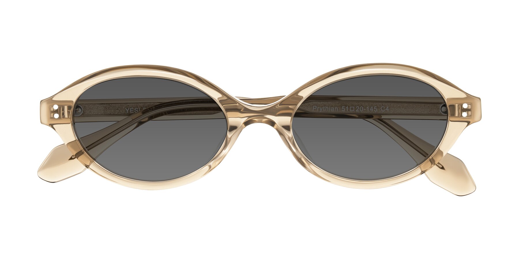 Folded Front of Prythian in Transparent Brown with Medium Gray Tinted Lenses