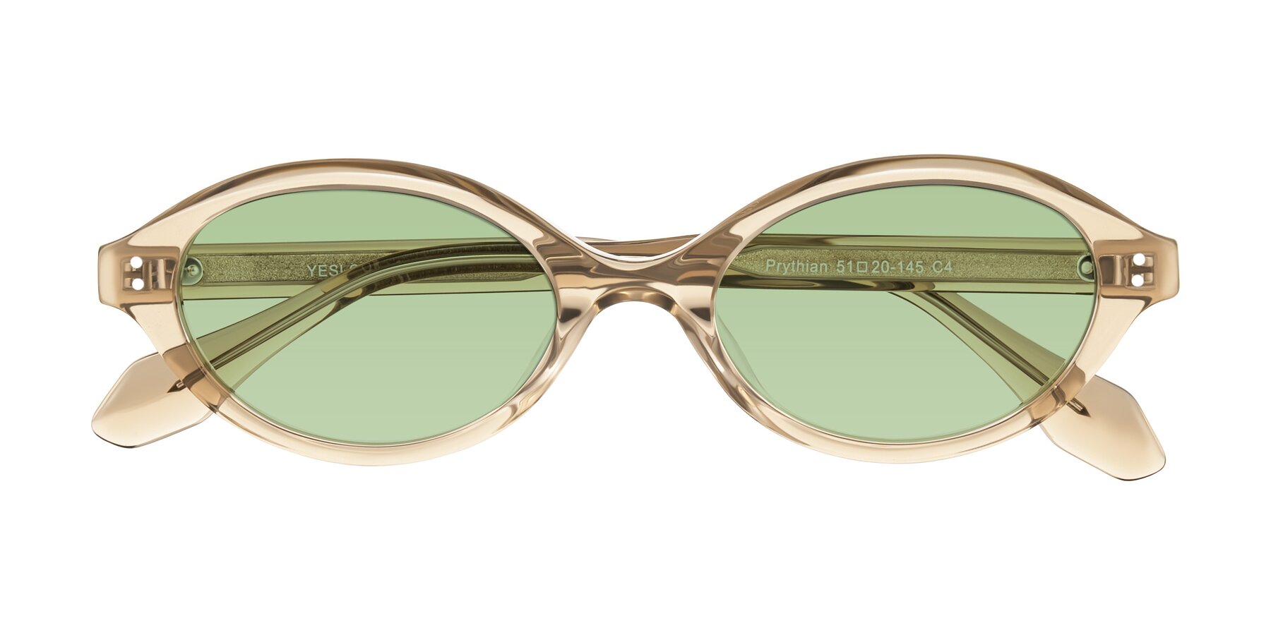 Folded Front of Prythian in Transparent Brown with Medium Green Tinted Lenses