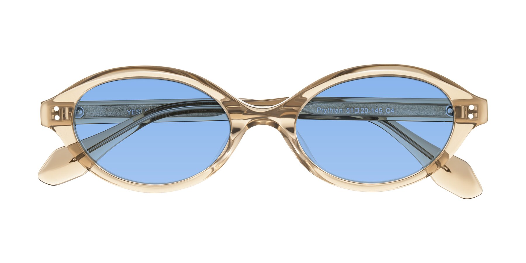Folded Front of Prythian in Transparent Brown with Medium Blue Tinted Lenses