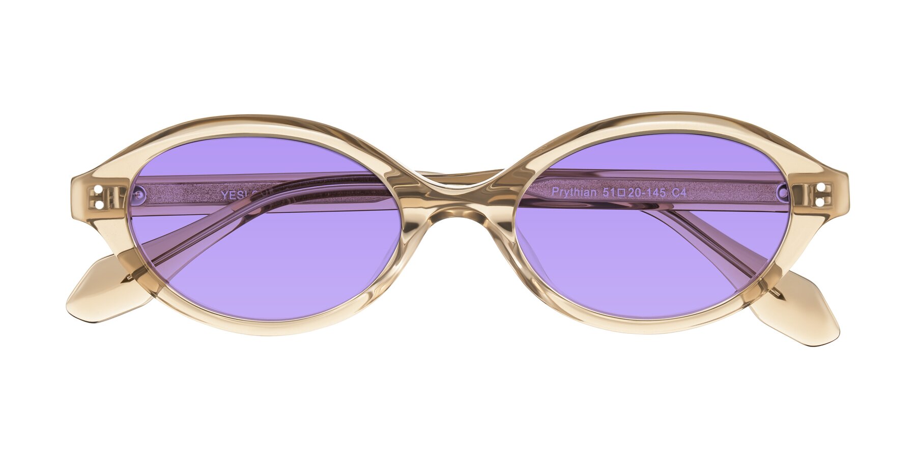 Folded Front of Prythian in Transparent Brown with Medium Purple Tinted Lenses
