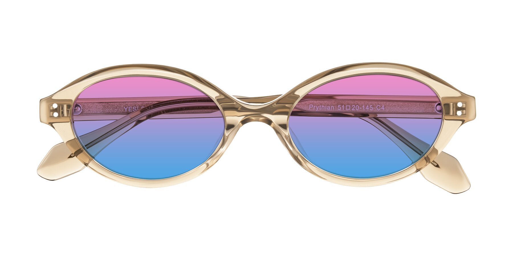 Folded Front of Prythian in Transparent Brown with Pink / Blue Gradient Lenses