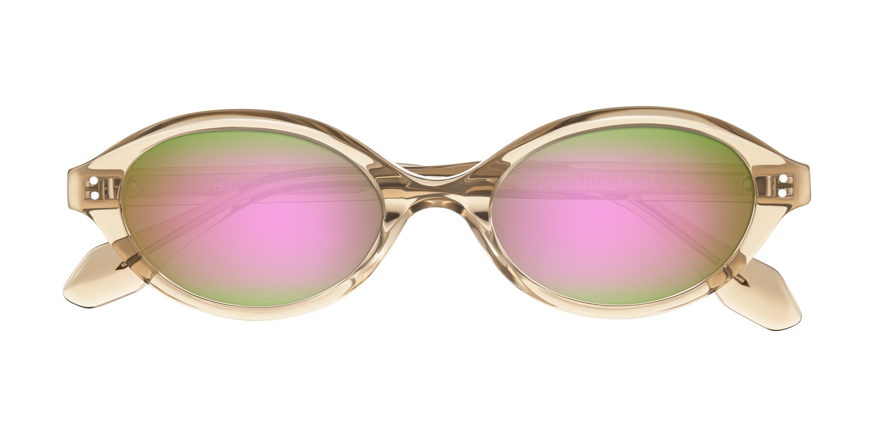 Folded Front of Prythian in Transparent Brown with Pink Mirrored Lenses