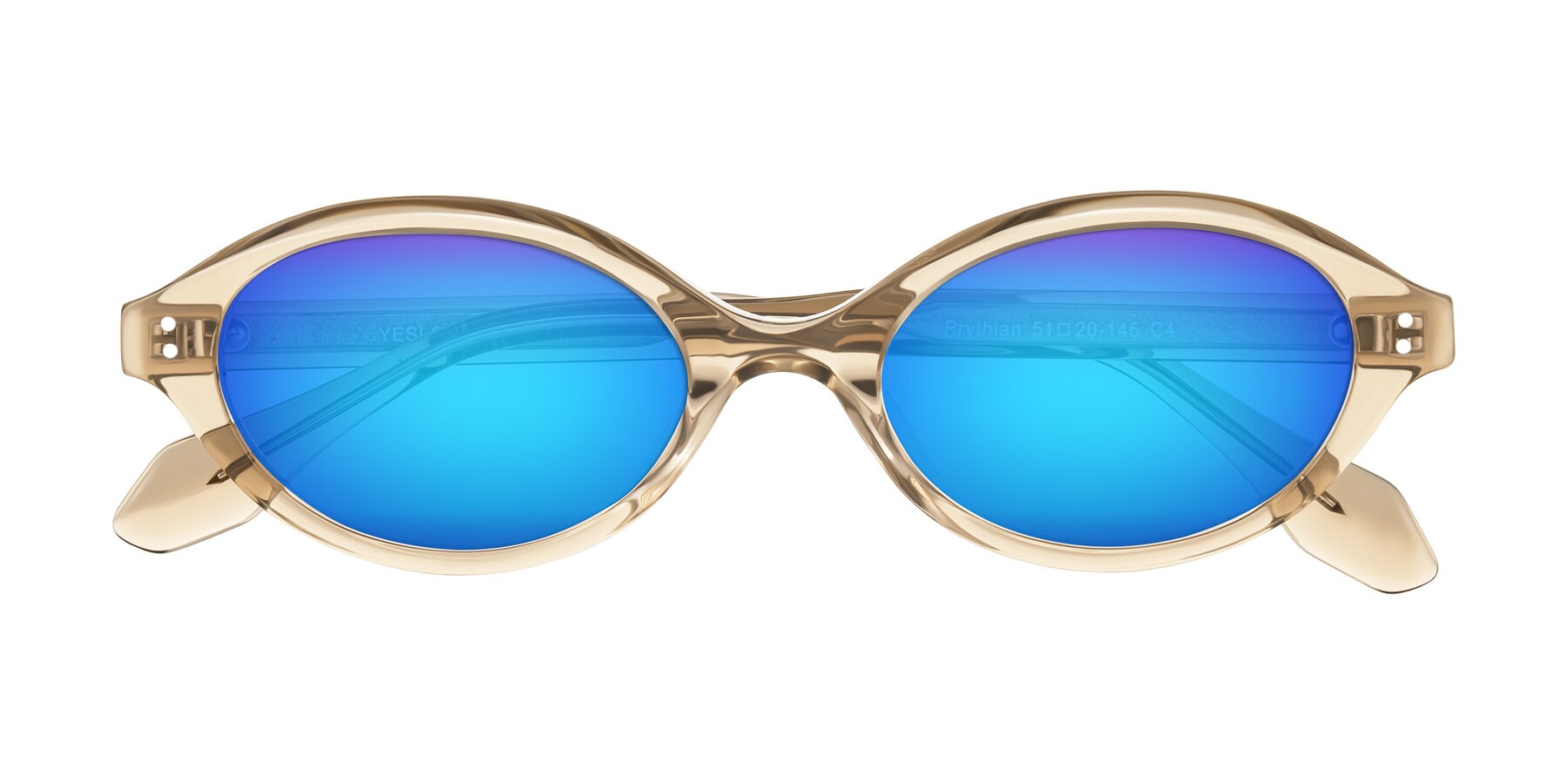 Folded Front of Prythian in Transparent Brown with Blue Mirrored Lenses