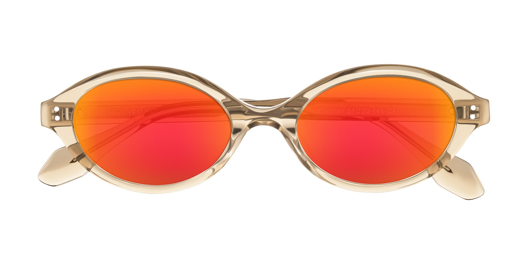 Folded Front of Prythian in Transparent Brown with Red Gold Mirrored Lenses