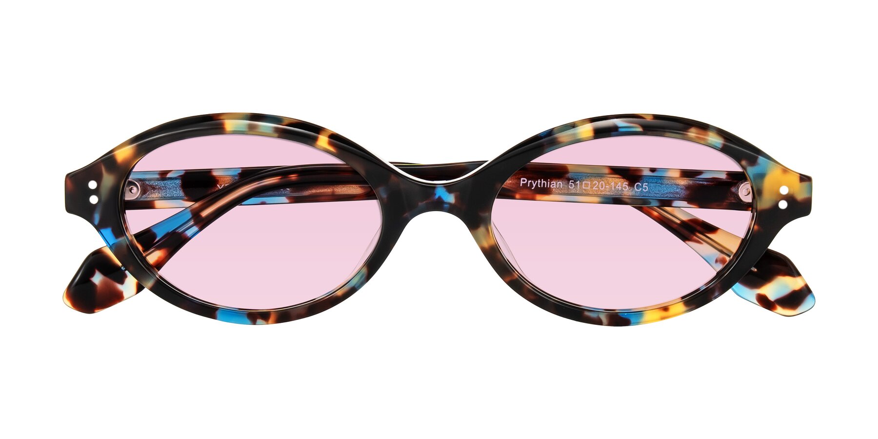 Folded Front of Prythian in Floral Tortoise with Light Pink Tinted Lenses