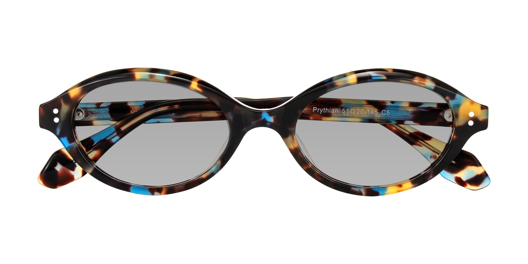 Folded Front of Prythian in Floral Tortoise with Light Gray Tinted Lenses