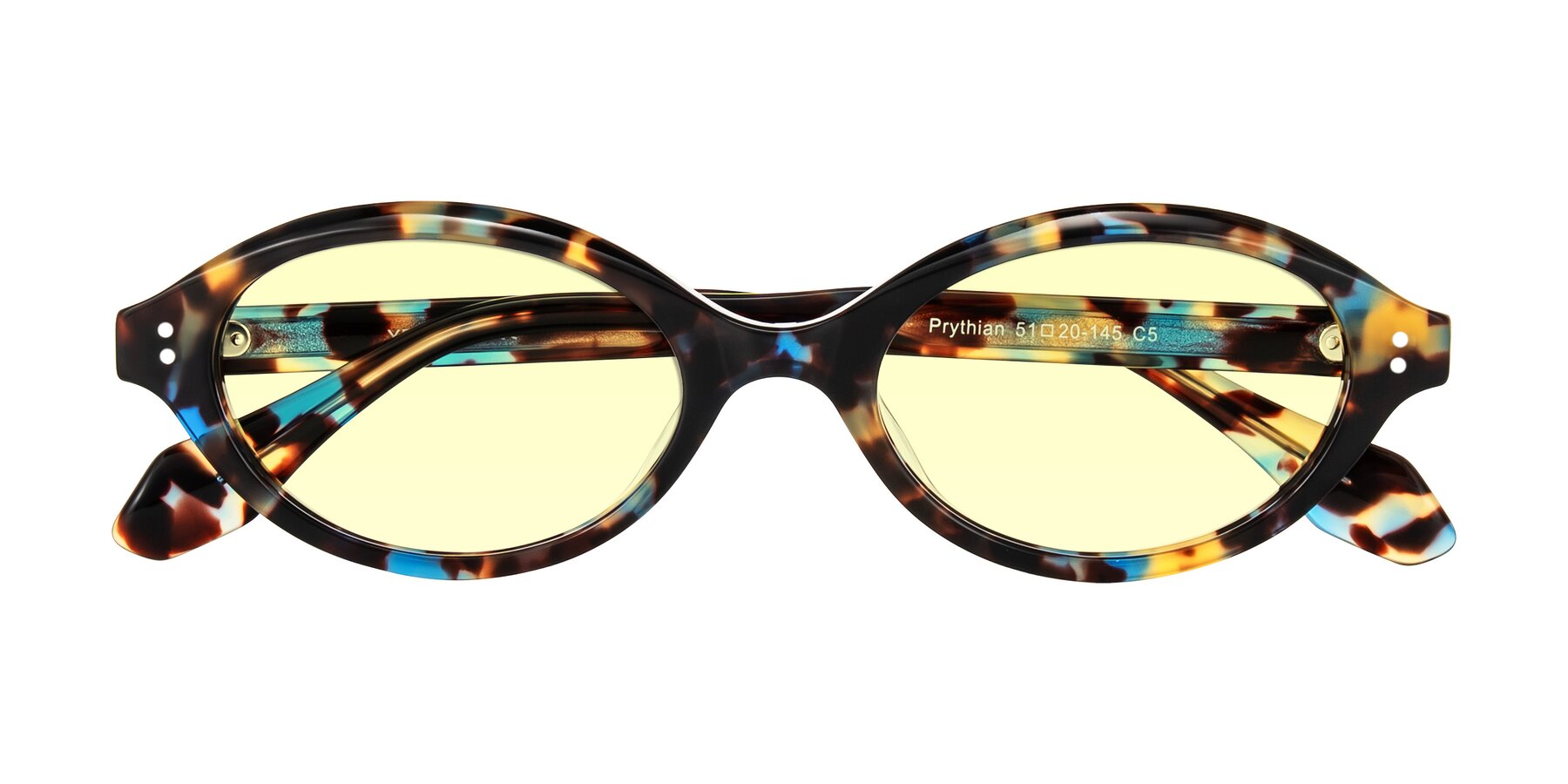 Folded Front of Prythian in Floral Tortoise with Light Yellow Tinted Lenses