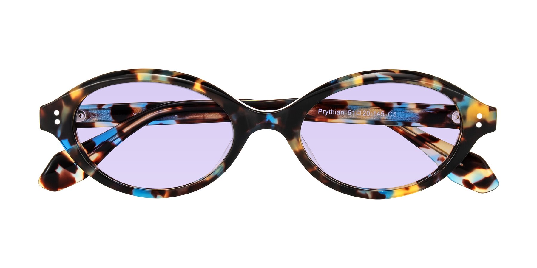 Folded Front of Prythian in Floral Tortoise with Light Purple Tinted Lenses
