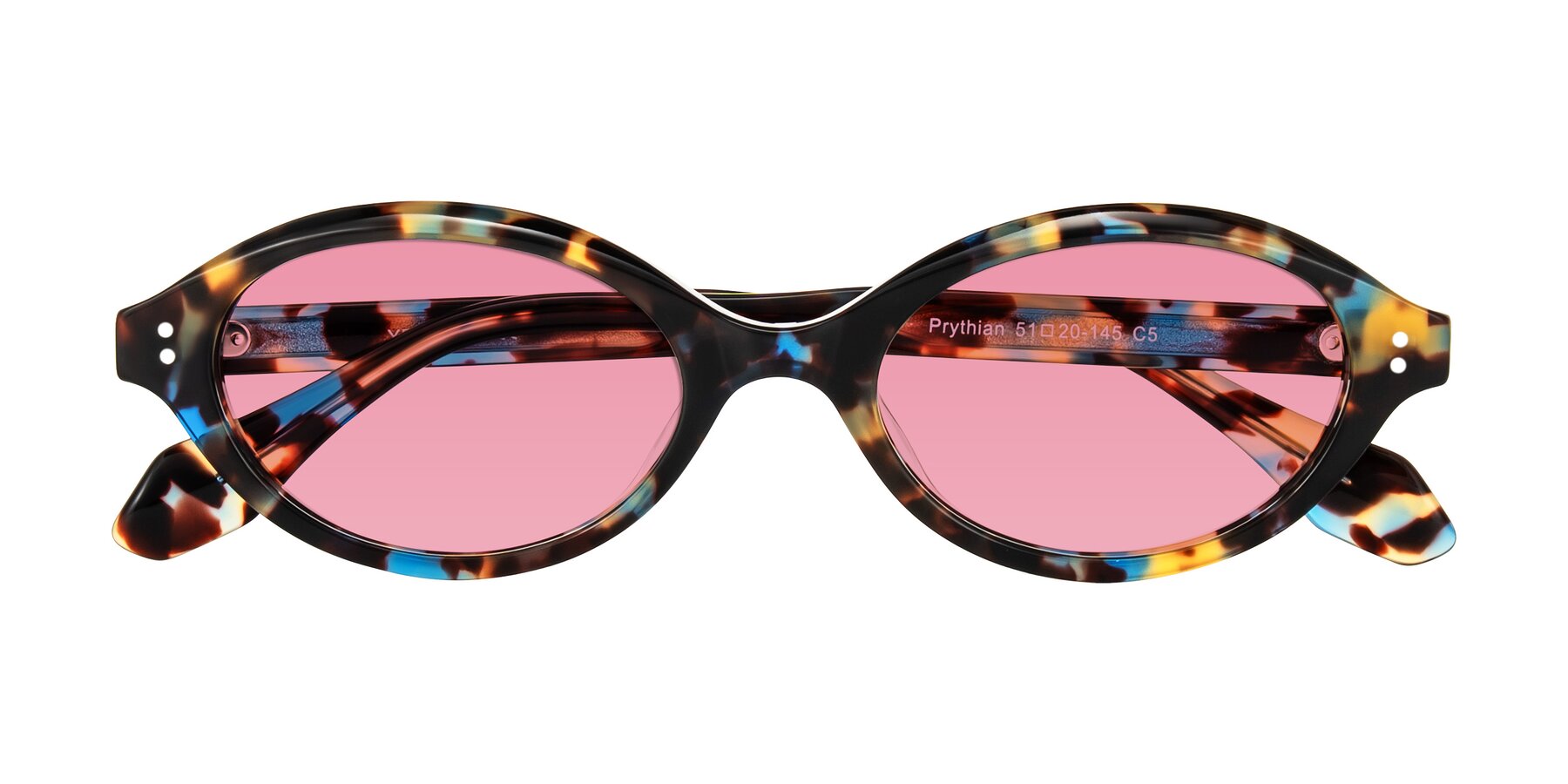 Folded Front of Prythian in Floral Tortoise with Pink Tinted Lenses