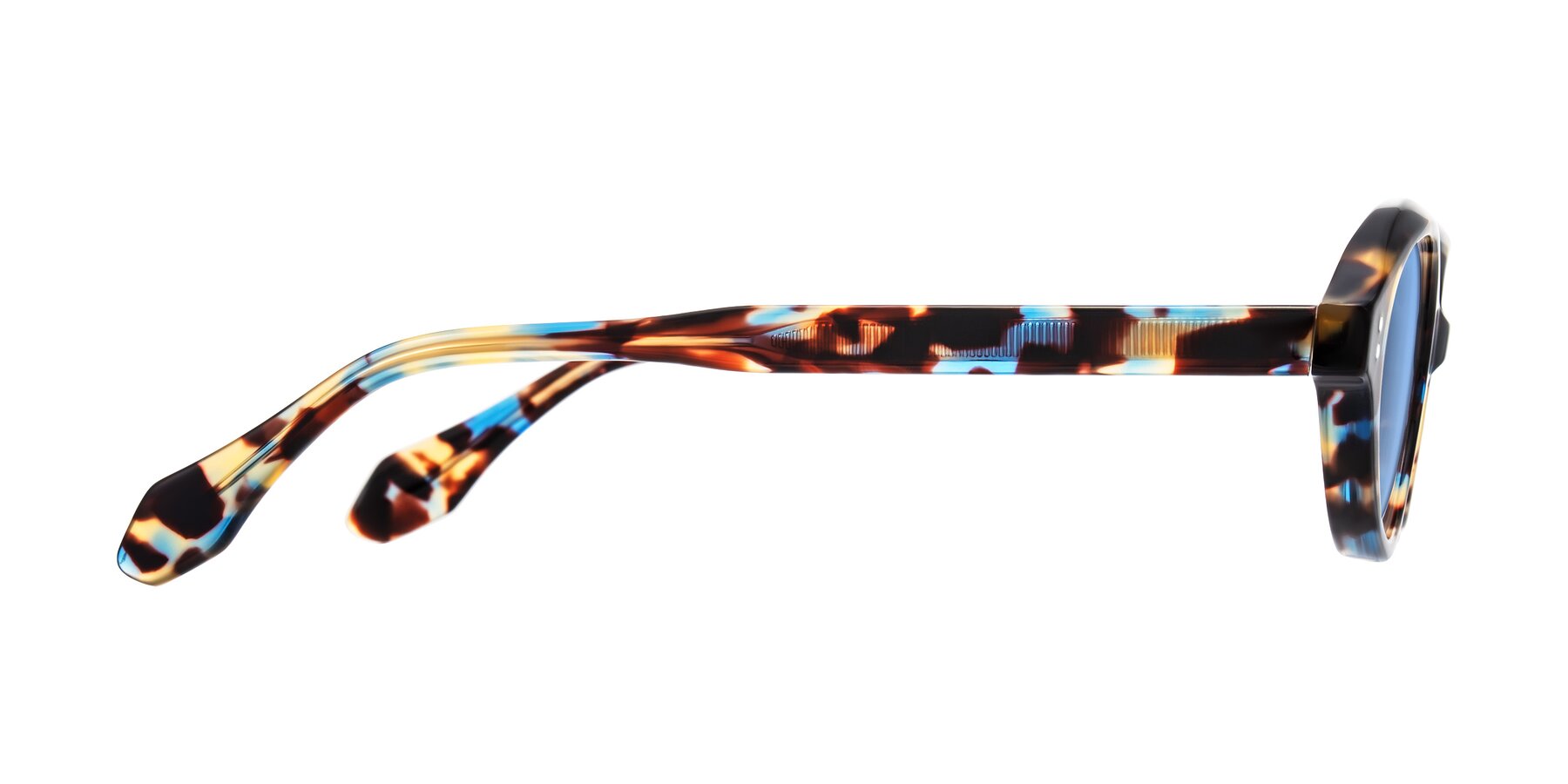 Side of Prythian in Floral Tortoise with Medium Blue Tinted Lenses