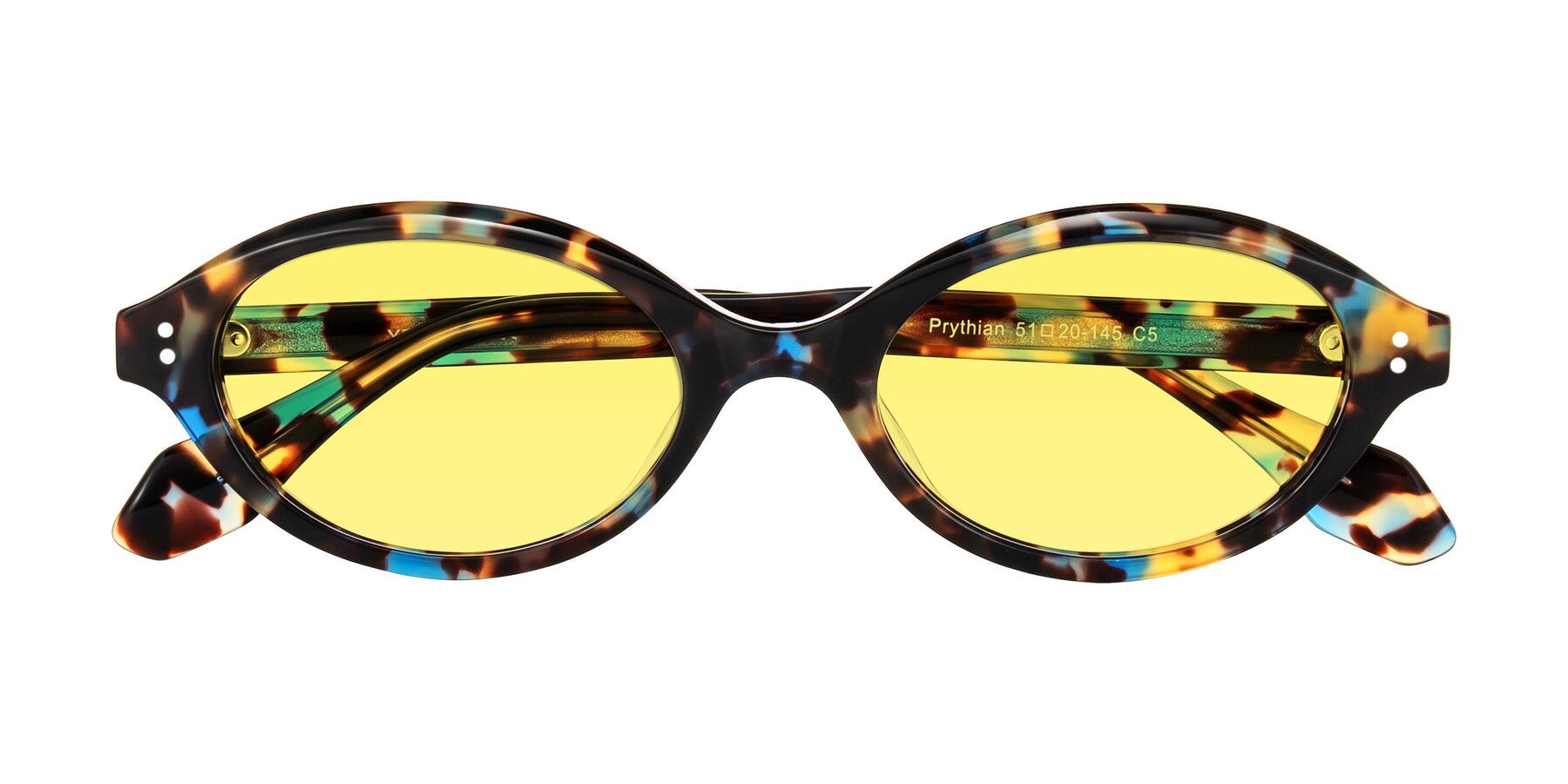 Folded Front of Prythian in Floral Tortoise with Medium Yellow Tinted Lenses