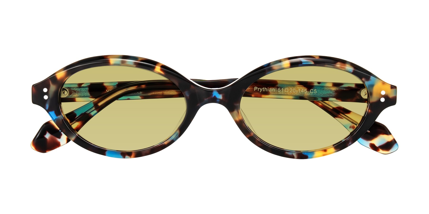 Folded Front of Prythian in Floral Tortoise with Medium Champagne Tinted Lenses